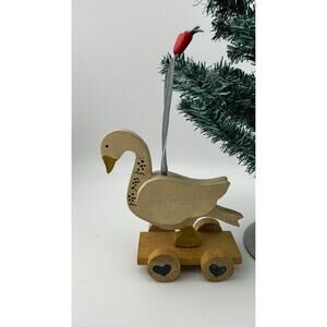 VTG 80's Kurt S. Adler Handcrafted Wooden Duck Ornament on Wheels